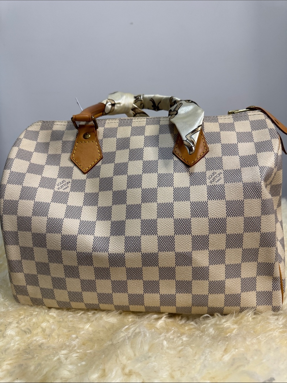 Louis Vuitton Damier Azur Checkered Duffel in Beige and Brown